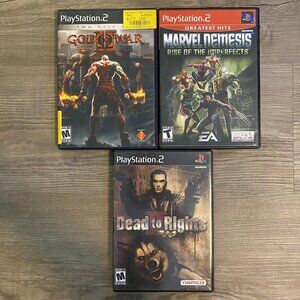 Lot of 3 PS2 Video Games - Marvel Nemesis Rise of Imperfects, God of War II, Etc